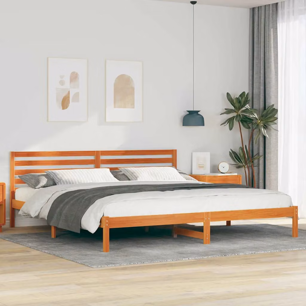 Struttura del letto vidaXL in pino massello marrone cerato L/P/H: 200 x 205,5 x 80,5 cm – 1