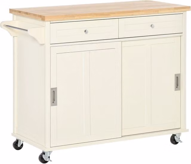 EasyComfort Isola per Cucina per Utensili e Accessori con Cassetti, Armadietto e Portasciugamani, 110x49.5x89.5 cm, Bianco