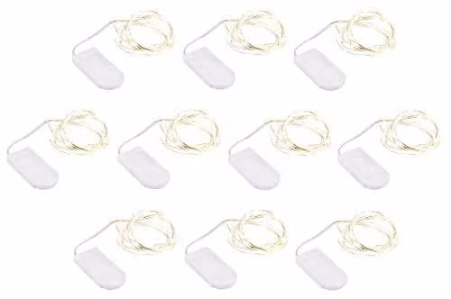 Catena luminosa a LED, luce bianco caldo, 20 LED, 1 metro, confezione da 10 pezzi