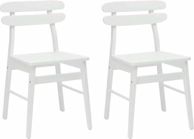 Set di 2 sedie da pranzo in legno di gomma bianco per cucina e soggiorno