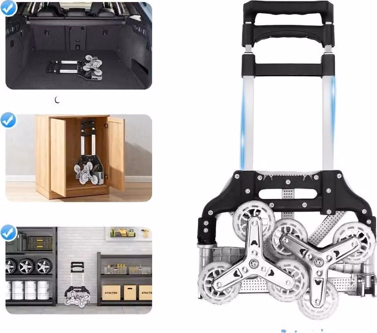 Carrello a mano, design pieghevole, portata 75 kg, nero