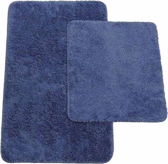 Set di 2 tappetini da bagno blu - Tappetino da bagno e tappetino per WC