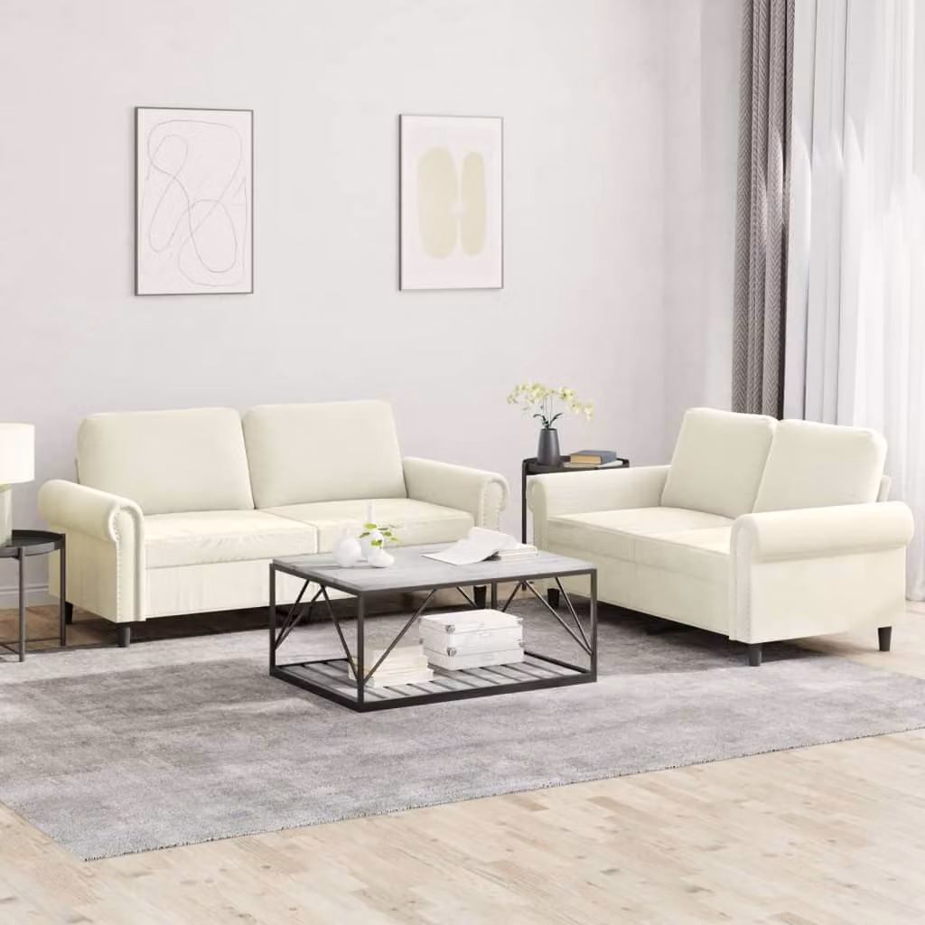 vidaXL Set di 2 Divani Moderni in Velluto Beige con Cuscini