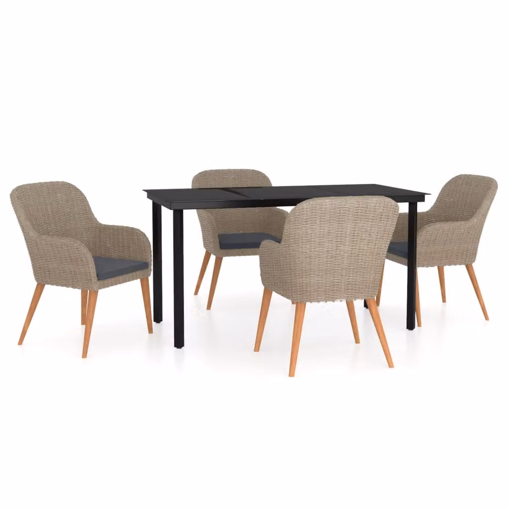 Set da Pranzo da Giardino 5 pz con Cuscini Marrone