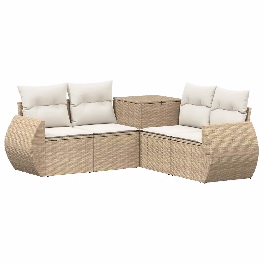 Set di divani da giardino a L con polyrattan e struttura in metallo vidaXL, colore beige e bianco, con cuscini inclusi – 2