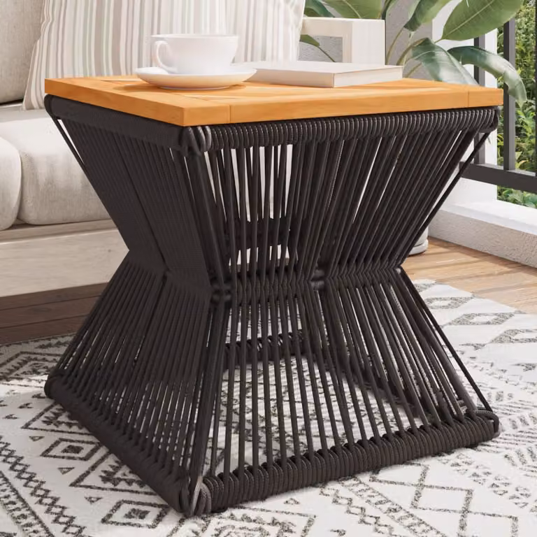 Tavolino Quadrato vidaXL in Legno di Acacia e Metallo Nero L/P/H: 38 x 38 x 38 cm