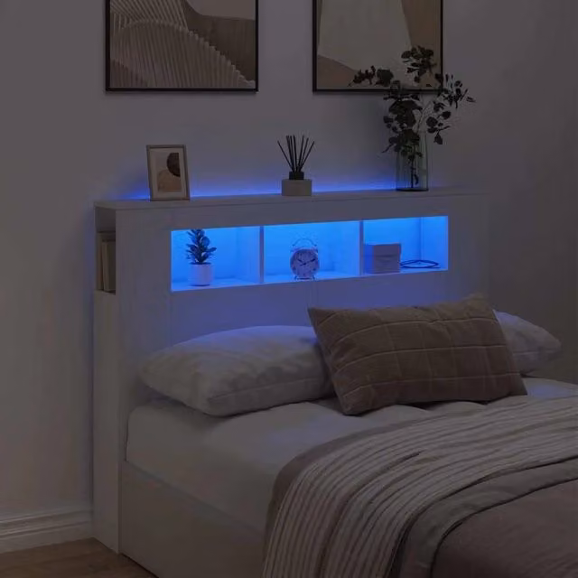 LED Headboard, White, 140x18.5x103.5 Cm, Wood-based Material