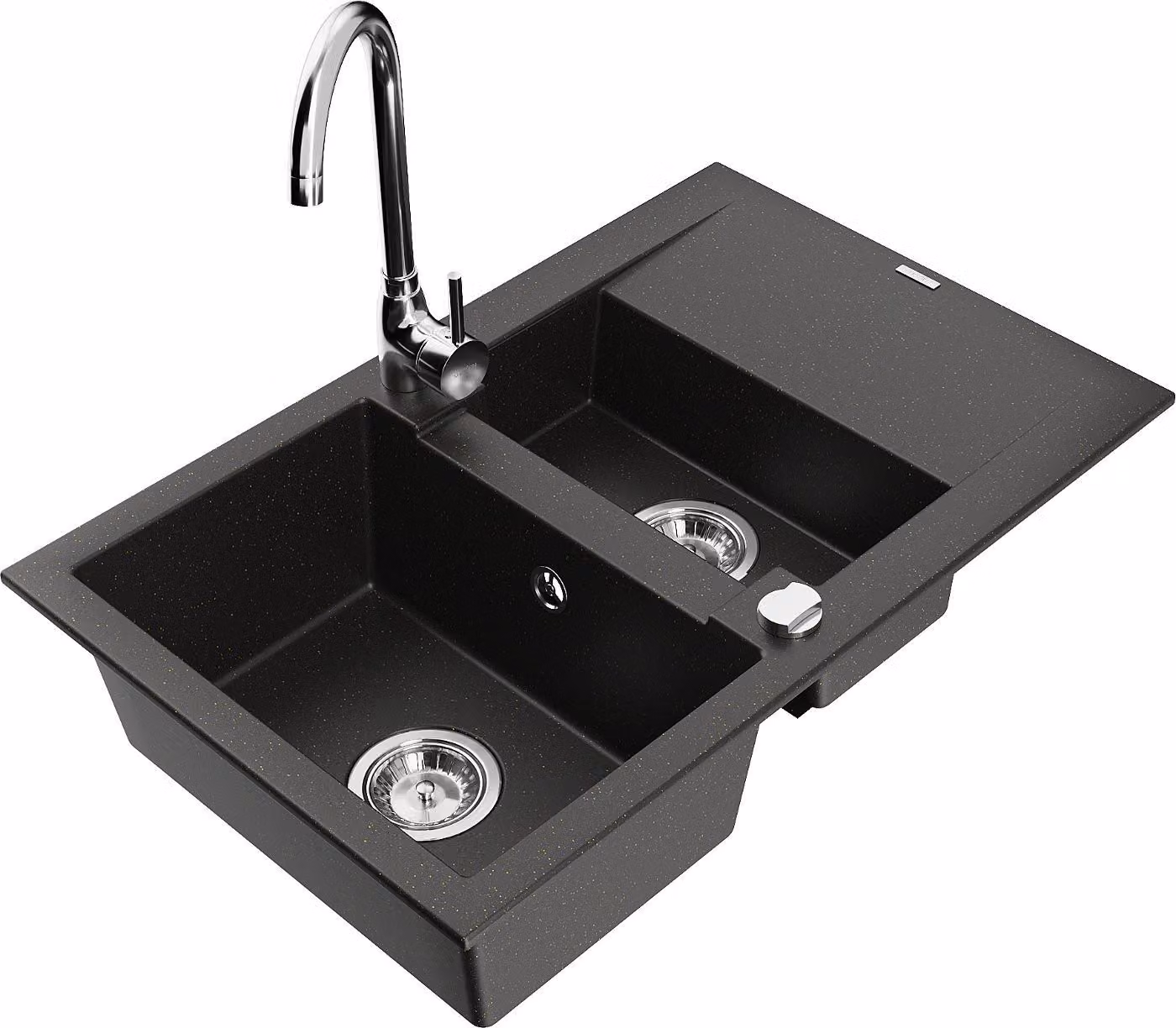 Mexen Gaspar lavello in granito 1,5 vasca con scolapiatti e rubinetto da cucina Telma, nero/oro - 6507-75-670200-00