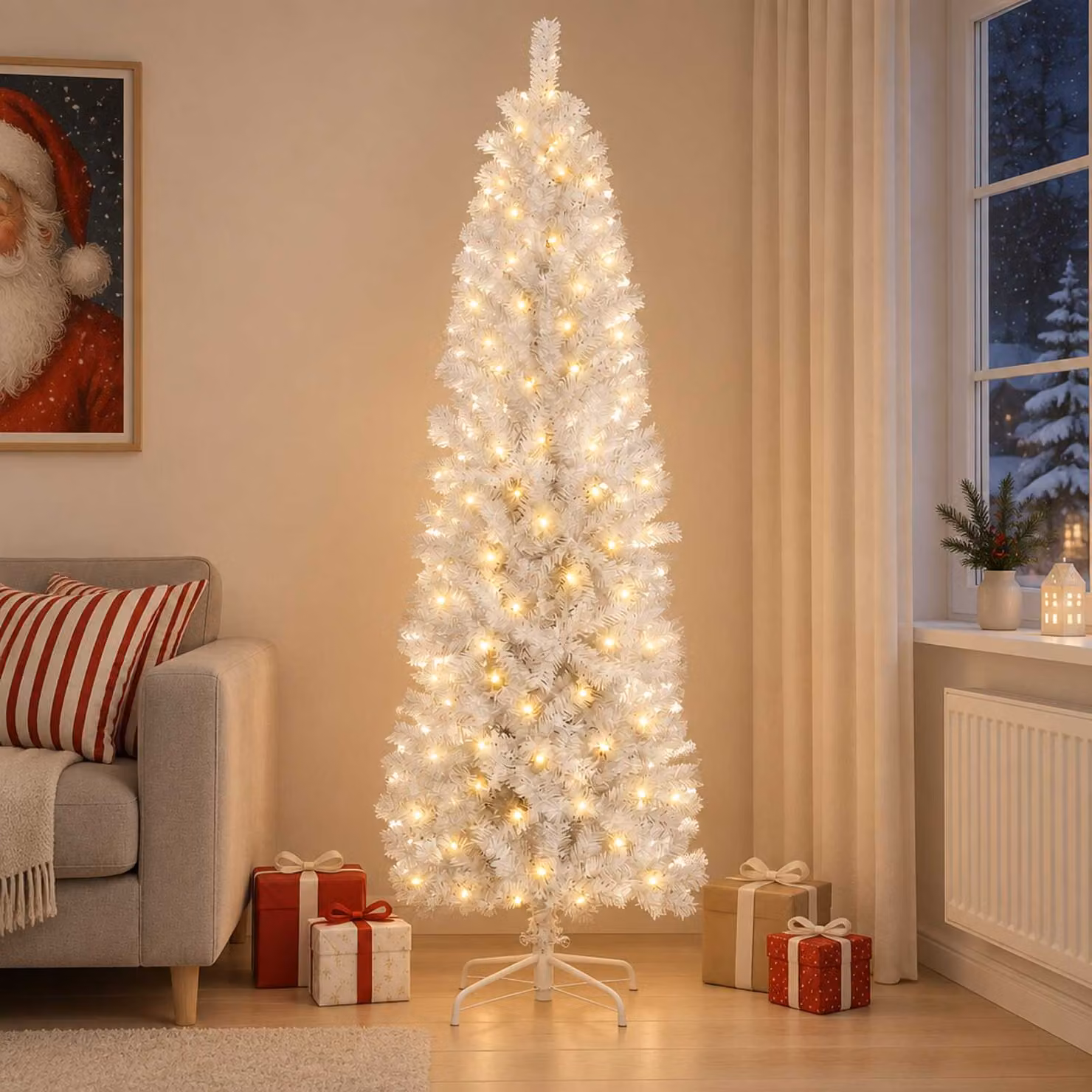 vidaXL Albero di Natale Artificiale Sottile 210 cm 300 LED