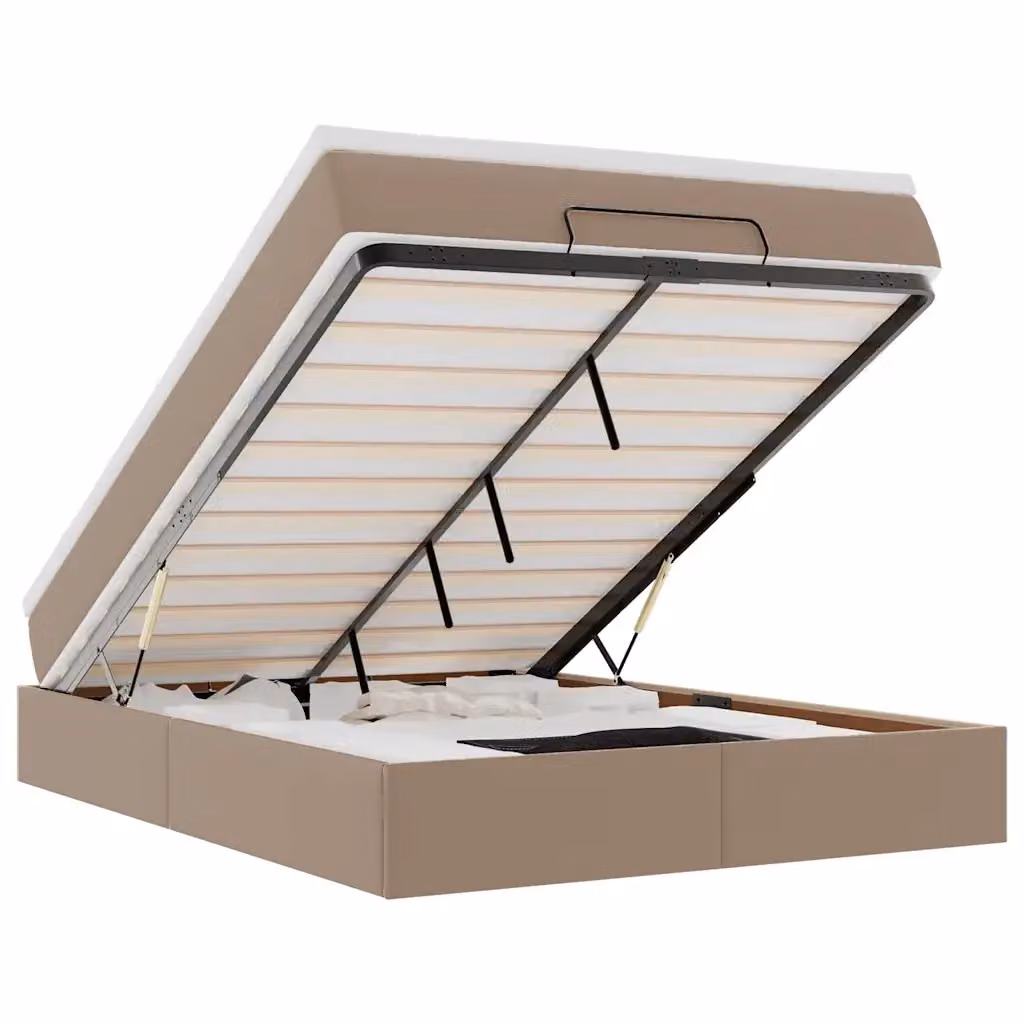 Letto con contenitore a sollevamento vidaXL in similpelle beige e bianco con materasso L/P: 140 x 190 cm – 2