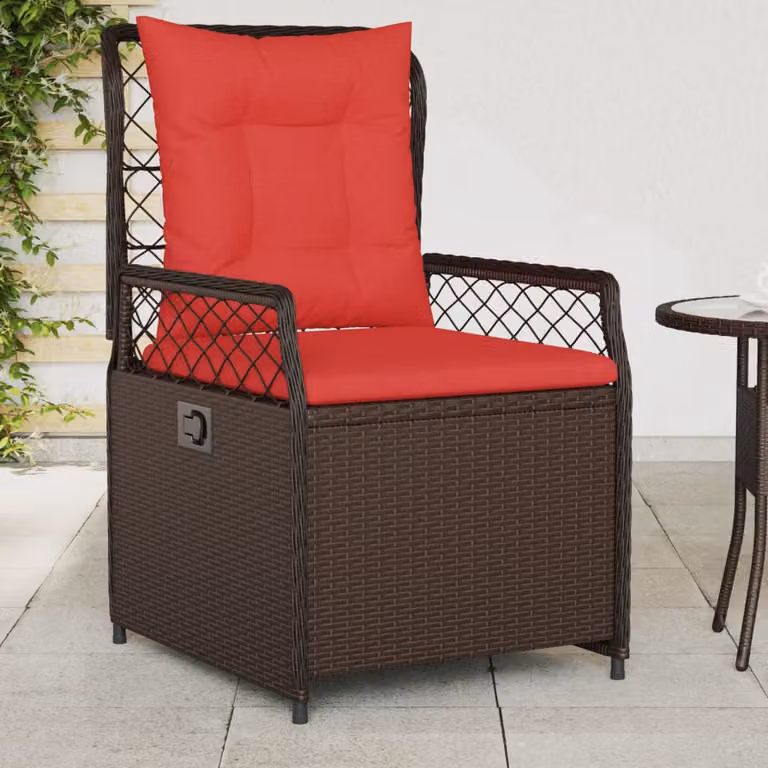 Set di 2 sedie da giardino reclinabili vidaXL in polyrattan marrone con cuscini in tessuto resistente ai raggi UV