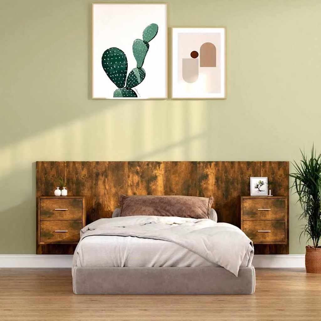vidaXL Testiera Letto con Comodini Integrati in Legno Rovere Marrone L: 120 cm, H: 80 cm, P: 80 cm – 1