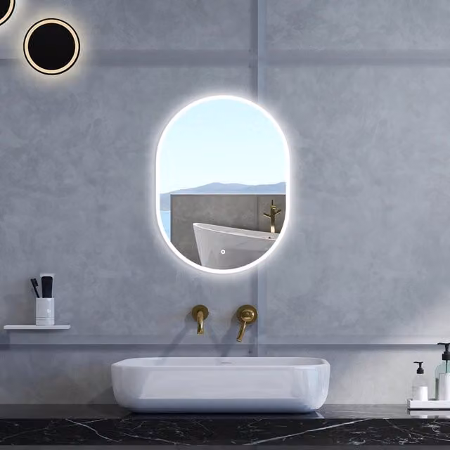 Specchio da bagno ovale AICA ITALY con retroilluminazione LED dimmerabile, funzione memoria e antifog, L: 60 cm, H: 80 cm