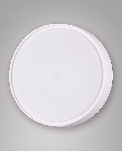 Plafoniera da soffitto Hatton Fabas bianca in policarbonato, forma rotonda con protezione IP65 per esterni, attacco E27 per 2 lampadine da max 30W, modello 3226-65-102