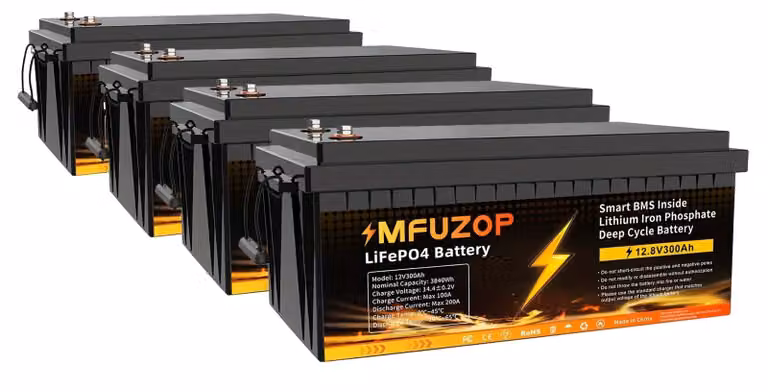Batteria al litio - Batteria da 12V - Batteria per campeggio - Batteria da 300Ah - 4 unità - Batteria agli ioni di litio - Alta capacità