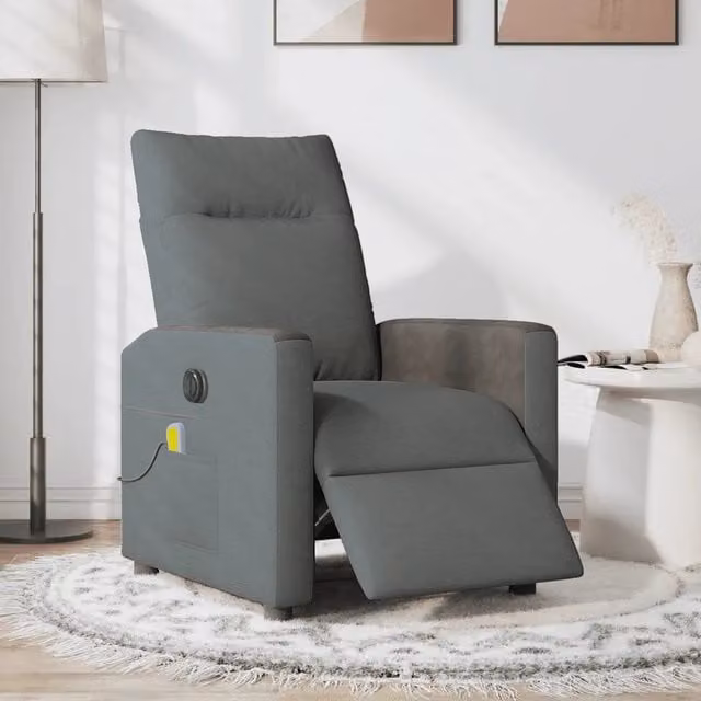 Divano Sedia-Poltrona Reclinabile Massaggio Elettrica Grigio Scuro Tessuto 955661