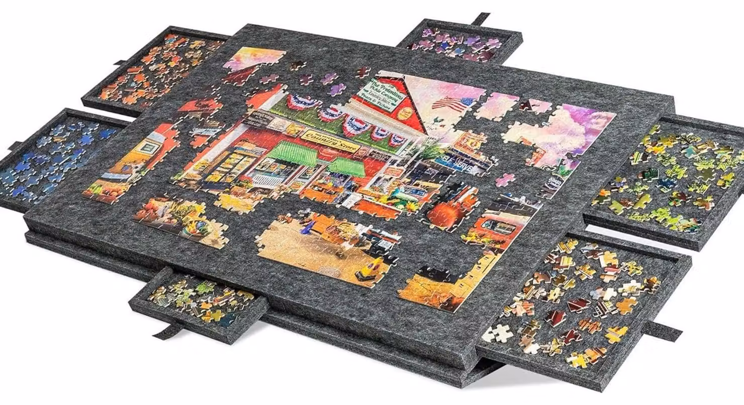Omgoods - Tavolo per puzzle con 6 cassetti e design 2-in-1 per puzzle da 1000 pezzi - Organizer in feltro spesso