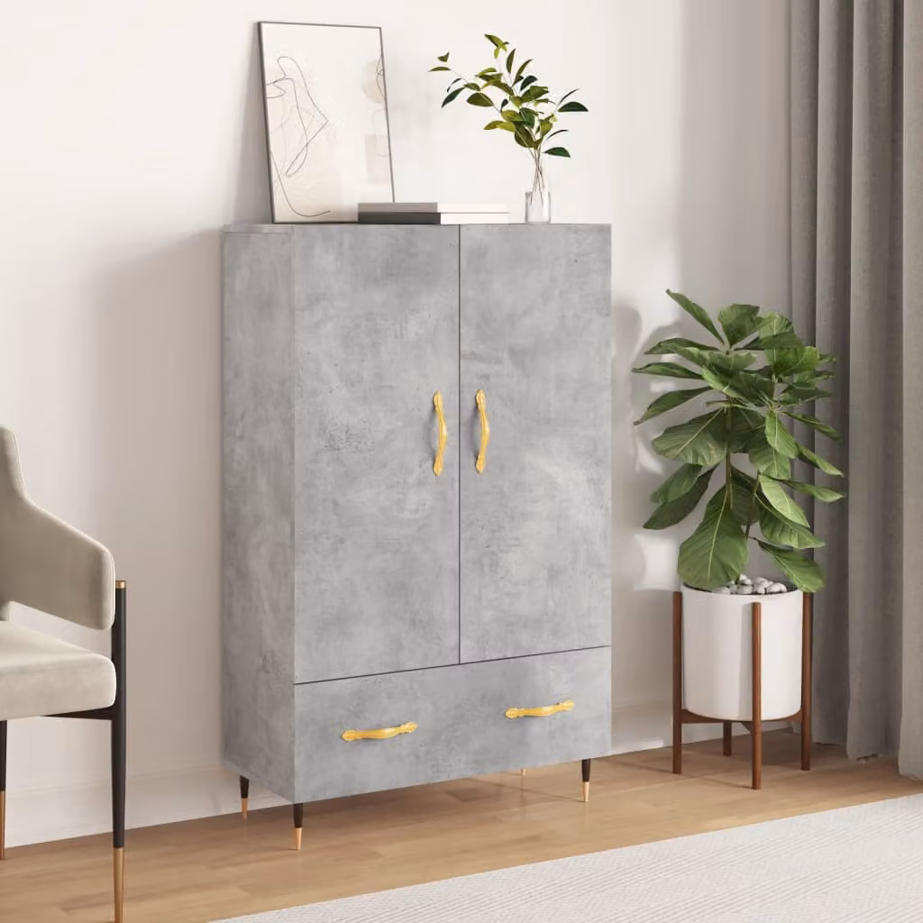 Credenza moderna vidaXL in legno multistrato e metallo, Grigio Cemento, L: 69,5 cm, P: 31 cm, H: 115 cm