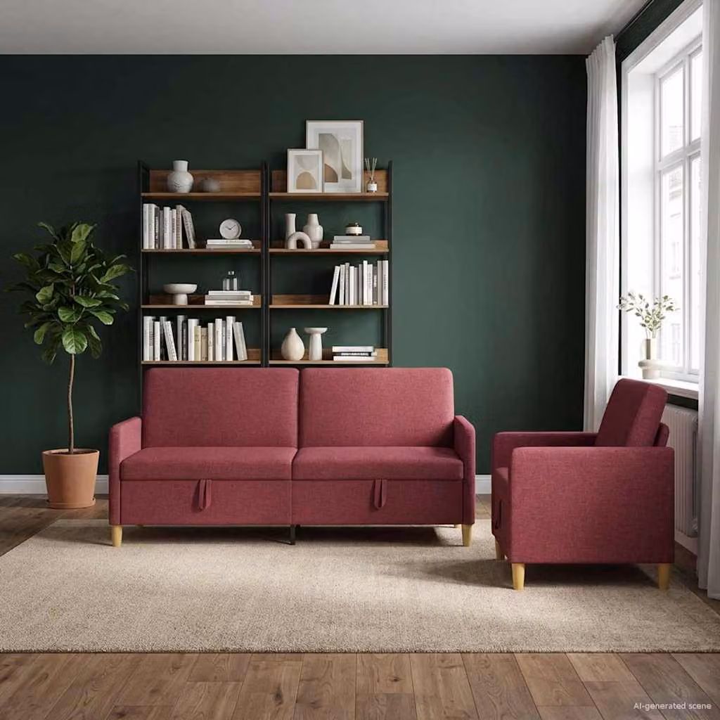 Set di divani moderni vidaXL composto da divano a 3 posti, divano a 2 posti e poltrona con seduta sollevabile e coperture rimovibili, colore rosso e marrone