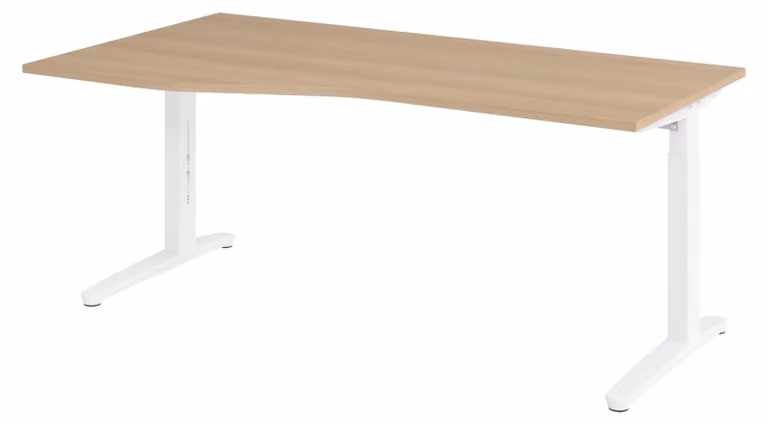 Scrivania bümö Serie XB - Dimensioni: 180 x 100 cm, struttura: bianca, decorazione: rovere