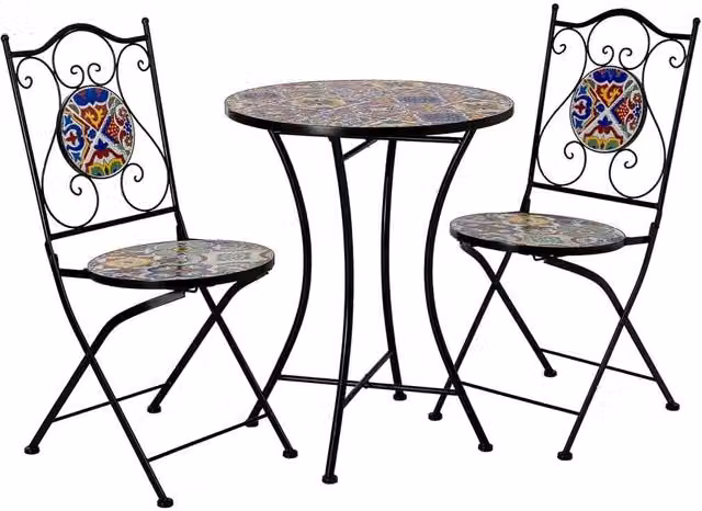 Tavolo e 2 sedie, metallo Blu, 60x60x75h cm, 38x46x90h cm