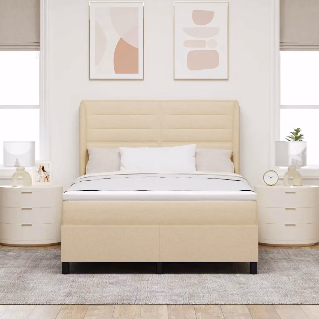 Letto a molle con materasso vidaXL in tessuto beige, L/P/H: 140 x 200 x 128 cm