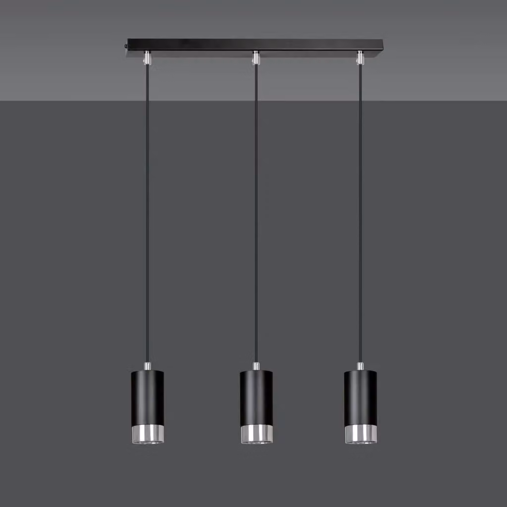 Lampadario a soffitto moderno Luceart-Classic con 3 luci a cilindro in acciaio nero e cromo – 2