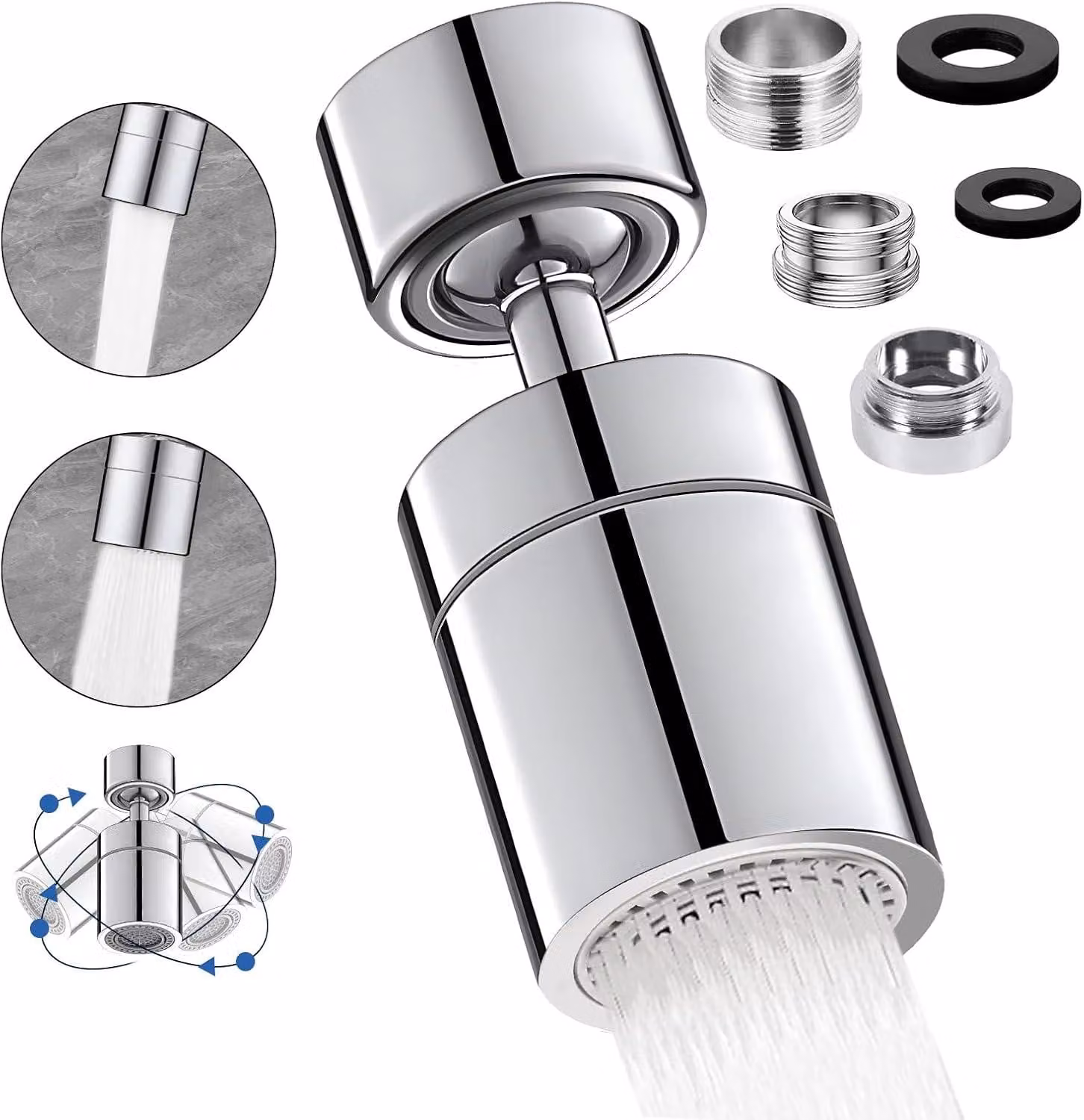 Aeratore per rubinetto - Bocchetta cromata girevole a 360° con attacco M22 - Due tipi di getto per cucina - Bagno