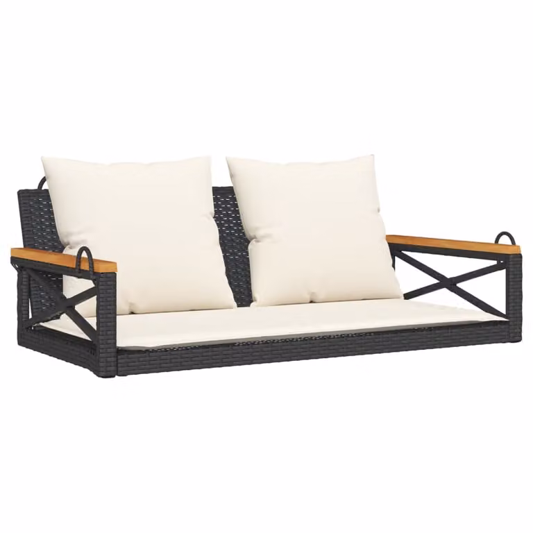 Panchina a Dondolo con Cuscini Nera 109x62x40 cm in Polyrattan