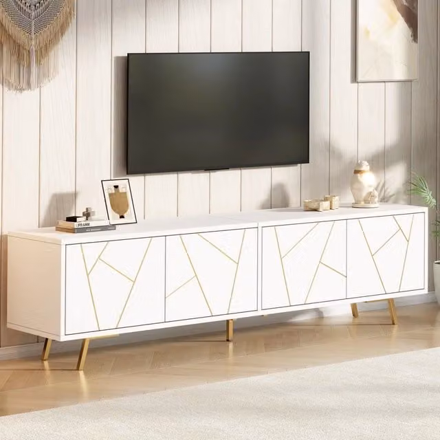 Mobile TV Soggiorno con Ante ¨C Xylo ¨C Bianco/Oro, 190x40x51,5 cm