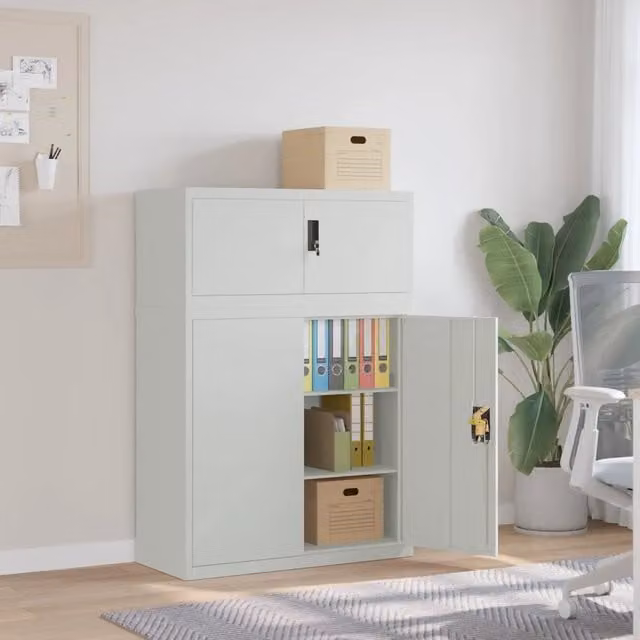Armadio Classificatore vidaXL Grigio con Ante a Battente e Serratura in Metallo, L/P/H: 90 x 40 x 130 cm