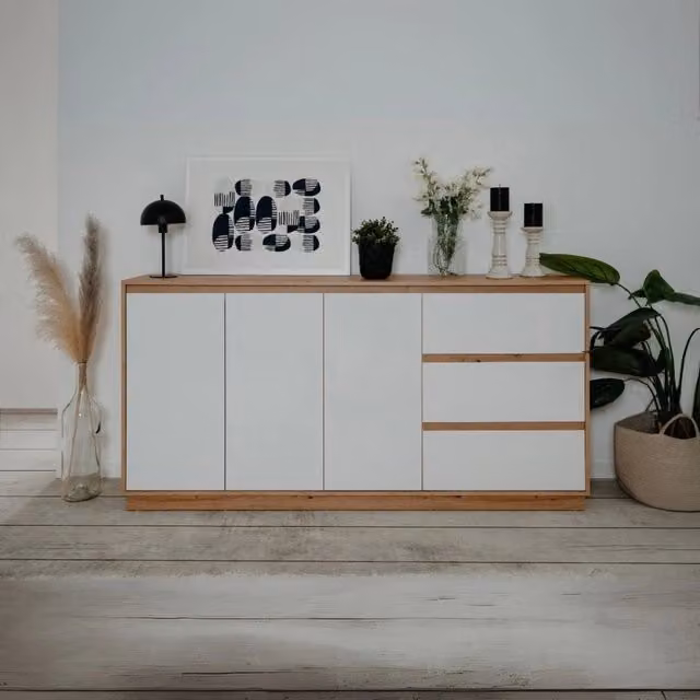 Credenza Phoenix 51A con 3 ante e 3 cassetti rovere e bianco 178x40x88H