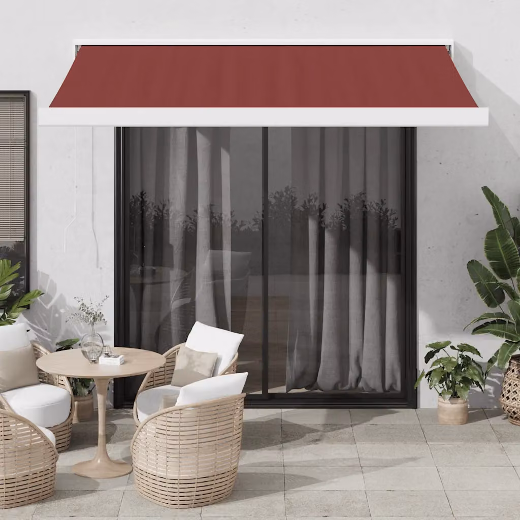 Tenda da Sole Retrattile Automatica con Motore vidaXL, Colore Rosso e Bianco, L: 350 cm, P: 250 cm – 1