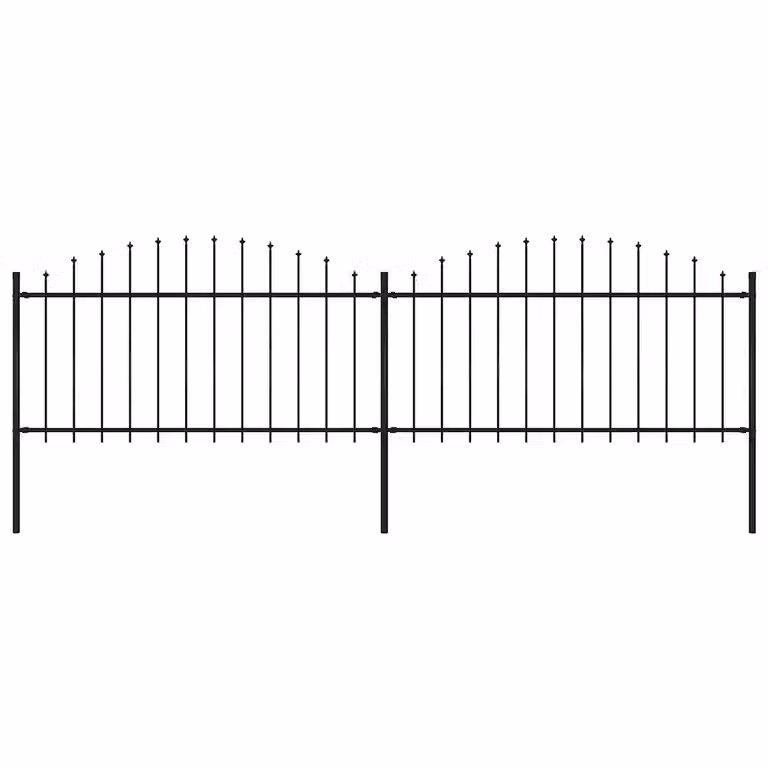 Recinzione da giardino vidaXL con punta a lancia in acciaio nero, L: 337 cm, H: 150 cm