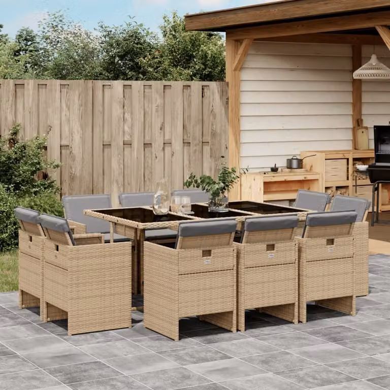 Maison Exclusive - Set Pranzo da Giardino 11 pz con Cuscini Beige Misto Polyrattan