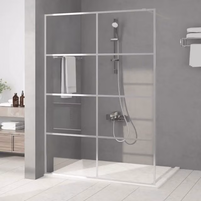Parete Doccia Walk In vidaXL Rettangolare in Vetro Trasparente con Profilo Argento L: 140 cm, H: 195 cm – 1