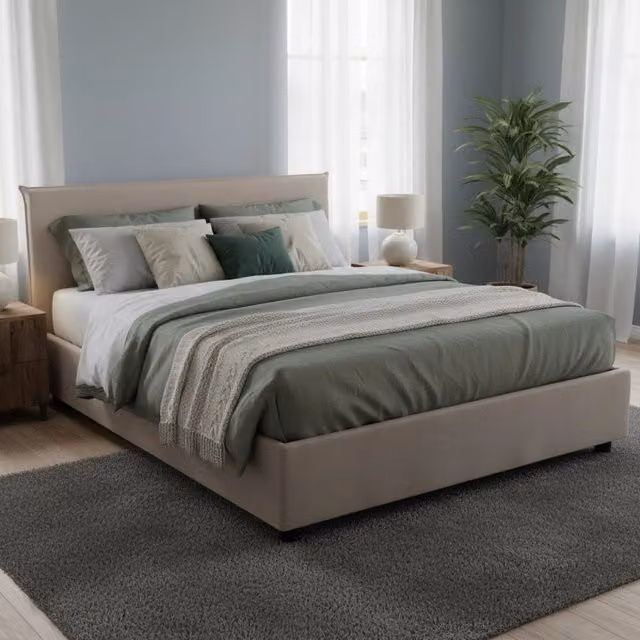 Letto matrimoniale contenitore Angelic Talamo Italia con rivestimento in tessuto beige, adatto per materasso 140x190 cm