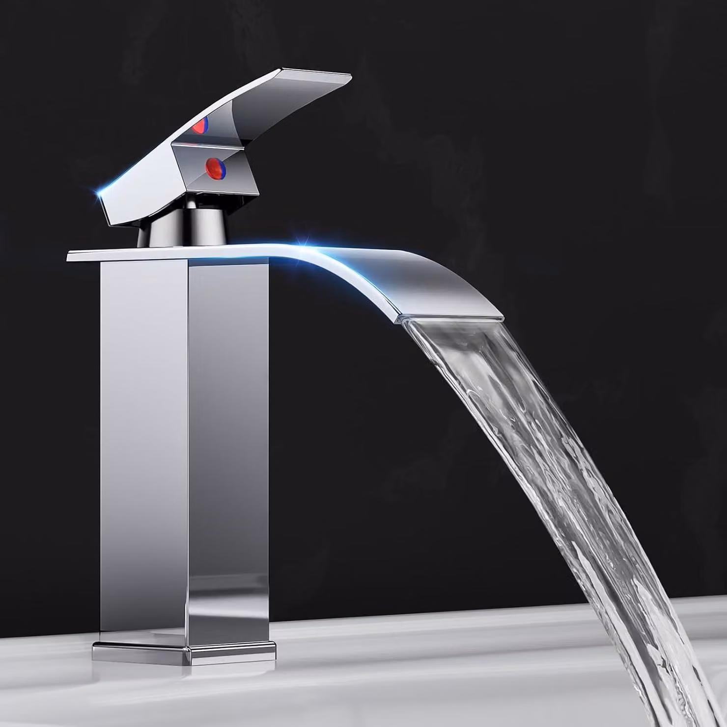 Rubinetto per lavabo a cascata, in cromo, ottone e acciaio inossidabile, con tubo flessibile da 60 cm, per bagno