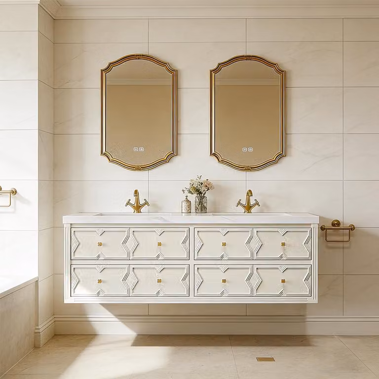 Set lavabo da appendere in pietra sinterizzata, set lavabo da bagno, set mobili da bagno moderni, con foro per rubinetteria, bianco, 130 x 55 cm /SJBGB/