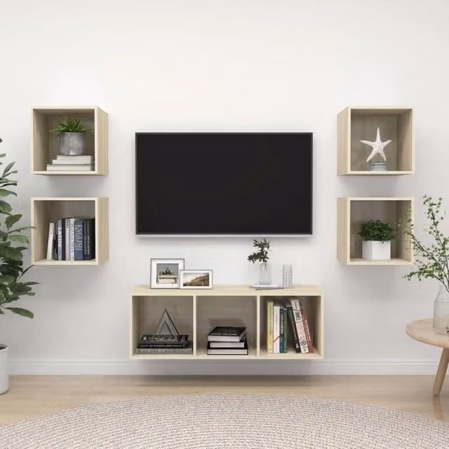 Set Mobili TV 5 Pezzi in Legno Multistrato Rovere Sonoma Marrone per Soggiorno Moderno