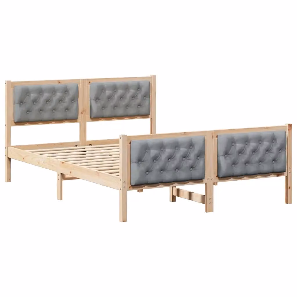 Struttura del letto vidaXL in pino massello con doghe fisse, Grigio e Marrone, L/P/H: 140 x 200 x 85.5 cm – 2