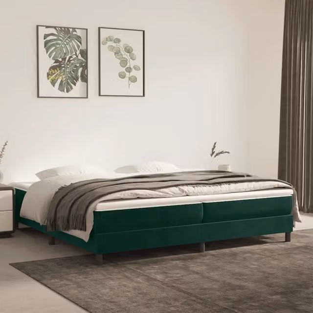 Struttura Letto a Rete a Molle-Giroletto in Velluto Verde Scuro L/P: 200 x 200 cm – 1