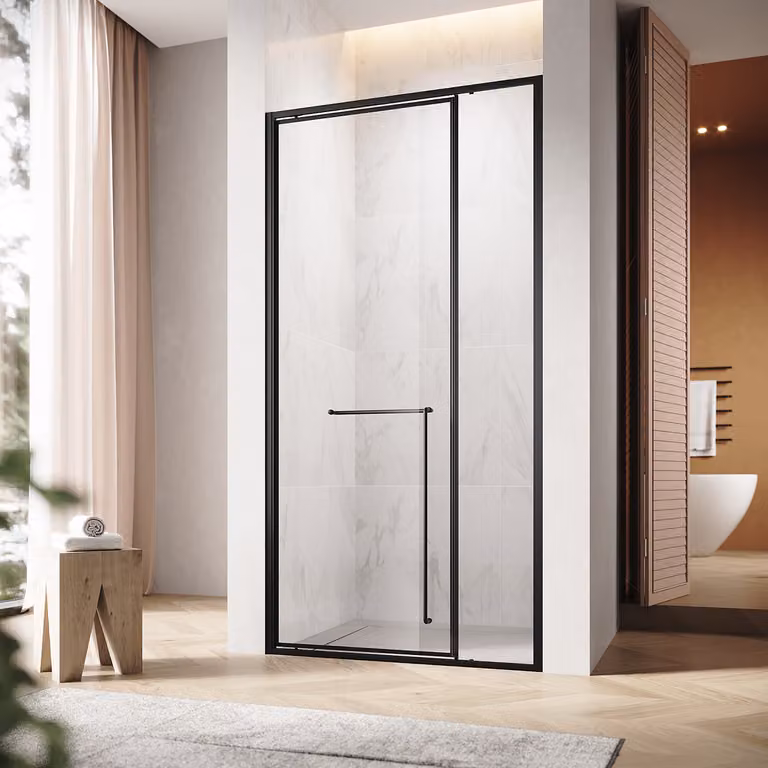 SONNI 100x195 cm nero opaco Porta doccia con cerniere invisibili, vetro di sicurezza da 6 mm, porta doccia con una sola parola