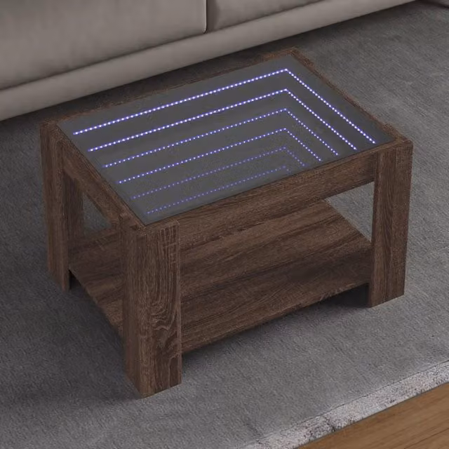 Tavolino da salotto moderno vidaXL in legno color rovere marrone, forma rettangolare con finitura opaca, L: 73 cm, P: 53 cm, H: 45 cm – 1