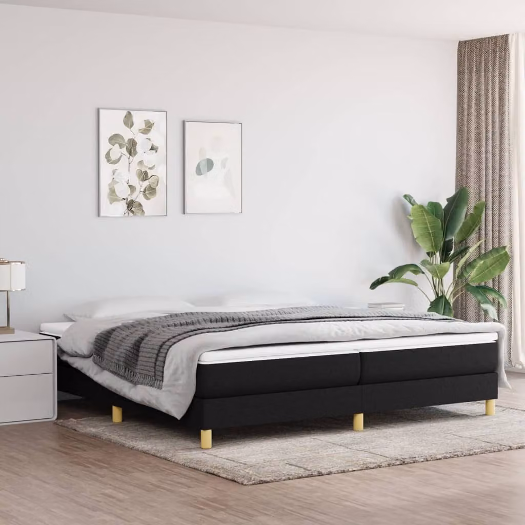 The Living Store Letto a molle con materasso nero 200x200 cm in tessuto