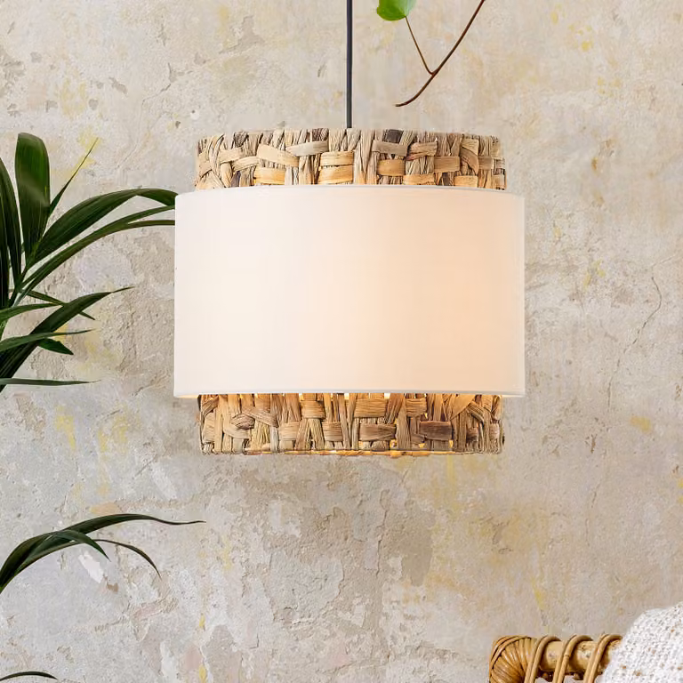 BRILLANTE lampada a sospensione WATERLILLY | lampada a sospensione naturale in giacinto d'acqua | Ø 35 cm altezza: 140 cm | tessuto/giacinto d'acqua/metallo | 1x presa E27 max. 60W | nero/marrone/bianco