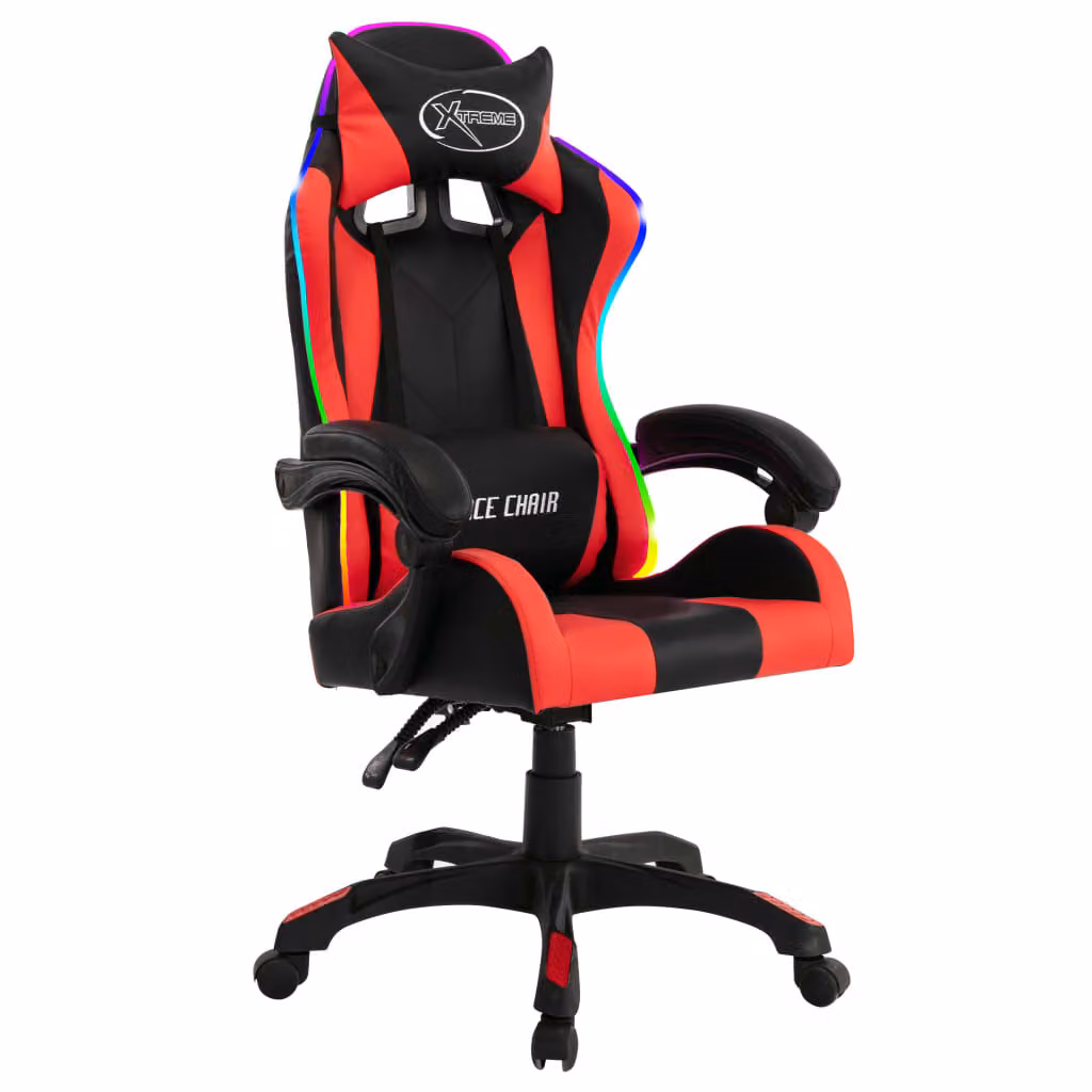 Sedia da gaming vidaXL con luci LED RGB, rosso e nero, in Pelle finta