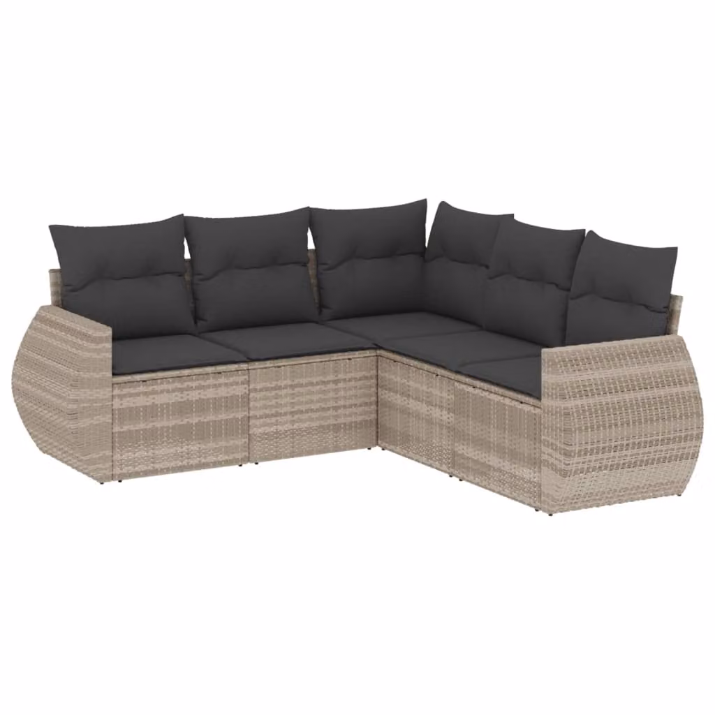 Set Divano da Giardino 5pz con Cuscini Grigio Chiaro Polyrattan