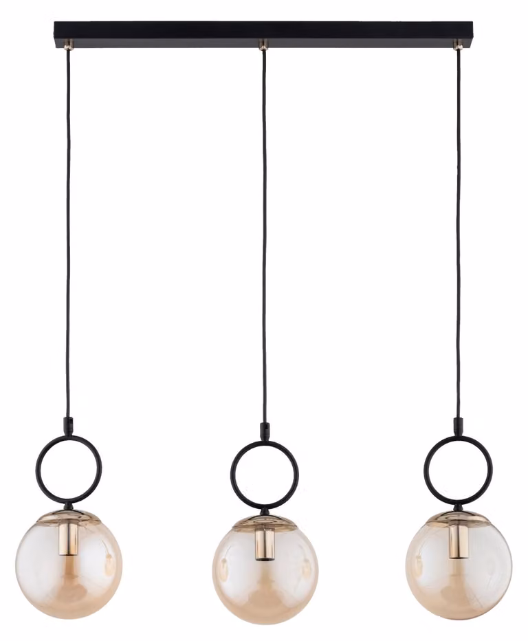 Lampada a sospensione con sfere color ambra LISTER nera 3xE14x10W in metallo, dimensioni: 95x15x72 cm, IP20 Alfa