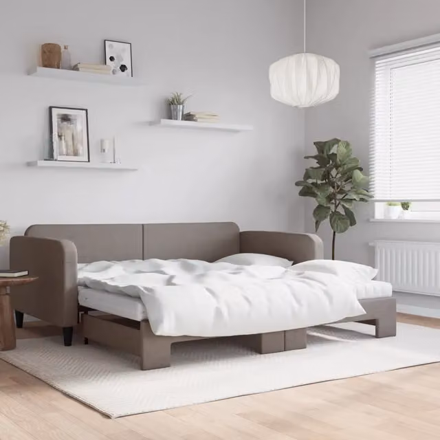Divano Letto Estraibile vidaXL in Tessuto Beige con Cassetto per Soggiorno e Camera da Letto L/P/H: 223 x 110 x 75 cm – 1